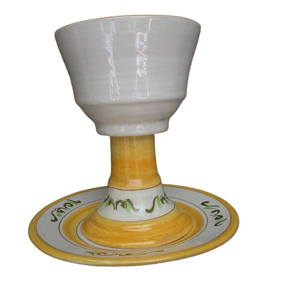 Stangl Pottery Tall Goblet Yellow Tulip Pattern Vintage 1950's w saucer 💥cc💥