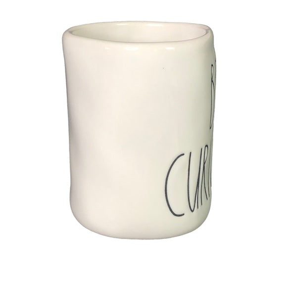 Rae Dunn “Be Curious” Ceramic Mug | White with Black Text | Farmhouse Decor